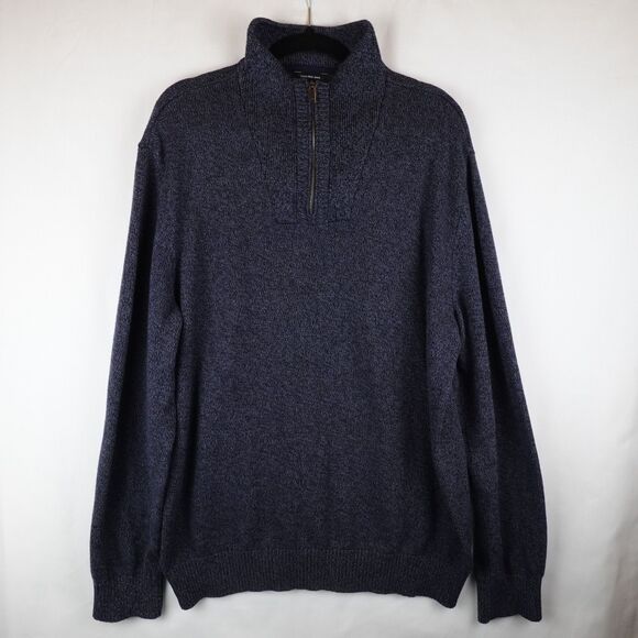 Calvin Klein Pullover Knit Sweater Men's XXL Navy Blue 1/4 Zip Up Mock Neck Fall - Picture 6 of 10